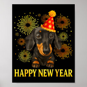 Gelukkig Nieuwjaar 2026 Dachshund Vuurwerk Nieuwja Poster