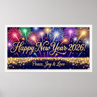 Gelukkig Nieuwjaar 2026 decoratieve kunst vuurwerk Poster