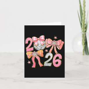 Gelukkig Nieuwjaar 2026 Disco Bal Coquette Boog Ni Kaart