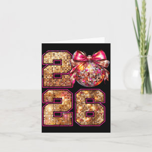 Gelukkig Nieuwjaar 2026 Disco Bal Nk Coquette Boog Kaart