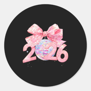 Gelukkig Nieuwjaar 2026 Disco Bal Nk Coquette Boog Ronde Sticker