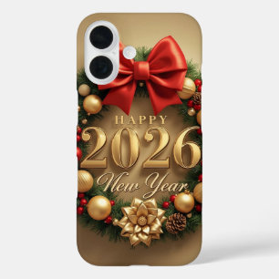 gelukkig nieuwjaar 2026 elegante krans iPhone 16 hoesje