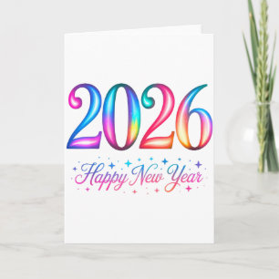 Gelukkig Nieuwjaar 2026 Familie Kleurrijk Retro Fe Kaart