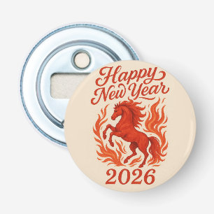 Gelukkig Nieuwjaar 2026 Fiery Horse Button Flesopener