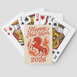 Gelukkig Nieuwjaar 2026 Fiery Horse Pokerkaarten