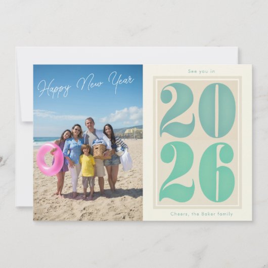 Gelukkig Nieuwjaar 2026 Foto Kaart Krachtige typog (Voorkant)