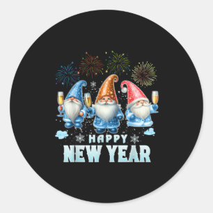 Gelukkig Nieuwjaar 2026 Gnomes Familiefeest Nieuwj Ronde Sticker