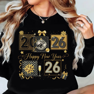 Gelukkig Nieuwjaar 2026 Gouden Glitter Viering Trui
