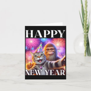 Gelukkig Nieuwjaar 2026 Grappige Kat Bigfoot Feest Kaart