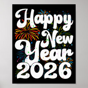 Gelukkig Nieuwjaar 2026 Nye Vuurwerk Cool Oud en N Poster