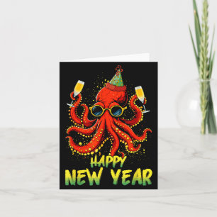 Gelukkig Nieuwjaar 2026 Octopus Drinkende Champagn Kaart