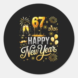 Gelukkig Nieuwjaar 2026 Oud en Nieuw Feest 67 Zes Ronde Sticker
