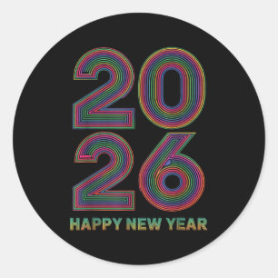 Gelukkig Nieuwjaar 2026 Oud en Nieuw Ronde Sticker
