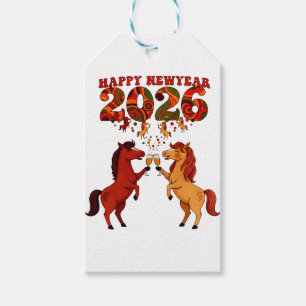 Gelukkig Nieuwjaar 2026 – Paarden vieren met Cham Cadeaulabel