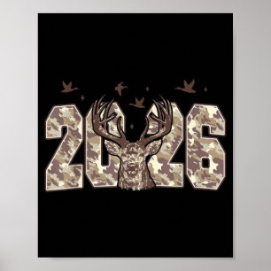 Gelukkig Nieuwjaar 2026 Reeënjacht Camo Camouflage Poster