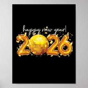 Gelukkig Nieuwjaar 2026 Retro Bal Viering Poster