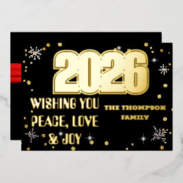 Gelukkig Nieuwjaar 2026 Retro Rode Lint Folie Feestdagenkaart