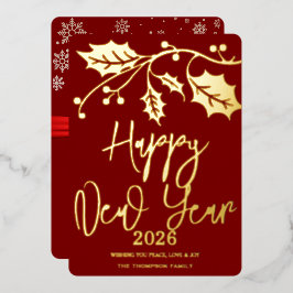 Gelukkig Nieuwjaar 2026, rode lint Folie Feestdagenkaart