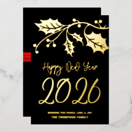 Gelukkig nieuwjaar 2026, rode lint folie feestdagenkaart