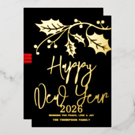 Gelukkig Nieuwjaar 2026, rode lint Folie Feestdagenkaart