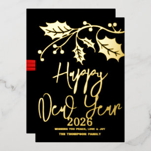 Gelukkig Nieuwjaar 2026, rode lint Folie Feestdagenkaart