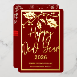 Gelukkig Nieuwjaar 2026, rode lint Folie Feestdagenkaart