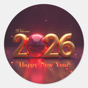 Gelukkig Nieuwjaar 2026 Ronde Sticker