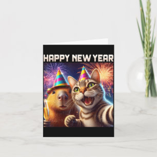 Gelukkig Nieuwjaar 2026 Schattige Kat Capybara Fee Kaart