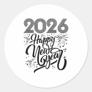 Gelukkig Nieuwjaar 2026 Vuurwerk Ronde Sticker