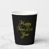 Gelukkig Nieuwjaar 2026 Zwart en Geel Script Papieren Bekers (Achterkant)