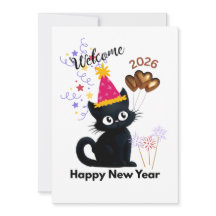 Gelukkig Nieuwjaar 2026 Zwarte Kat Kaart
