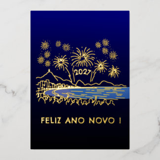 Gelukkig Nieuwjaar 2027 Copacabana Vuurwerk  Folie Feestdagenkaart