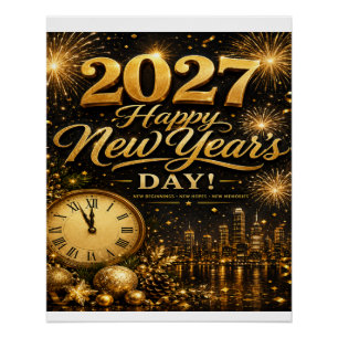 Gelukkig Nieuwjaar 2027 Luxe Gouden Vuurwerk Perfect Poster