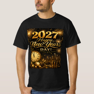 Gelukkig Nieuwjaar 2027 Luxe Gouden Vuurwerk T-shirt