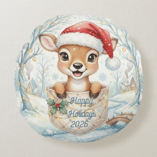 Gelukkig Nieuwjaar 2027 met Kerstman Hert Rond Kussen