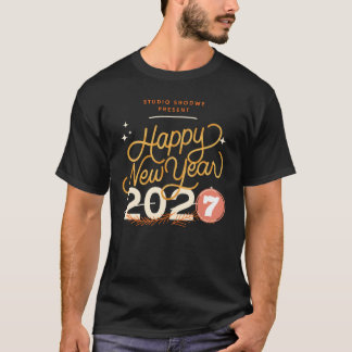 Gelukkig Nieuwjaar 2027 Retro Festieve Typografie T-shirt