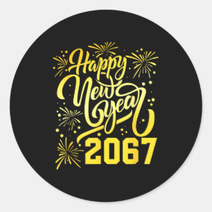 Gelukkig Nieuwjaar 2067 Grappig 67 Zes Zeven Meme Ronde Sticker