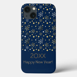 Gelukkig nieuwjaar 20XX & Gold kerstsnowflakes iPhone 13 Hoesje