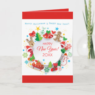 Gelukkig Nieuwjaar 20XX & Kerstmis Karakters Feestdagen Kaart