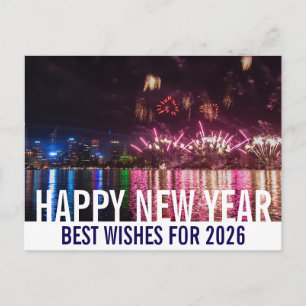 Gelukkig Nieuwjaar Australië Perth Vuurwerk Foto Briefkaart