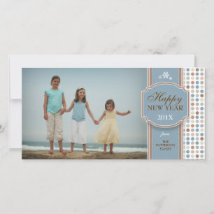 Gelukkig Nieuwjaar Blauw Bruin Wit Fun Photo Card Feestdagenkaart