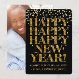 Gelukkig Nieuwjaar | Bold Gouden Confetti 1 Foto Feestdagenkaart