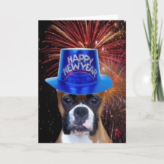 Gelukkig Nieuwjaar Boxer-hond wenskaart Feestdagen Kaart (Voorkant)