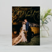 Gelukkig Nieuwjaar Calligraphy Vakantiefoto Foliek Folie Feestdagenkaart (Staand Voorkant)