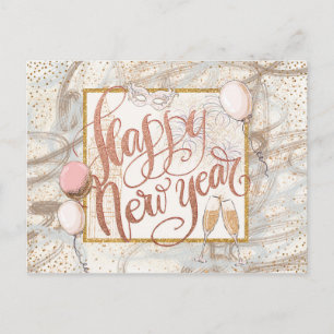 Gelukkig Nieuwjaar Champagne, ballonnen, Confetti Briefkaart
