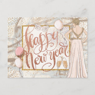 Gelukkig Nieuwjaar Champagne, ballonnen, elegante Briefkaart