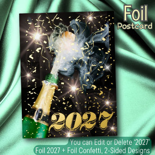 Gelukkig Nieuwjaar champagne goud folie confetti m Feestdagen Briefkaart