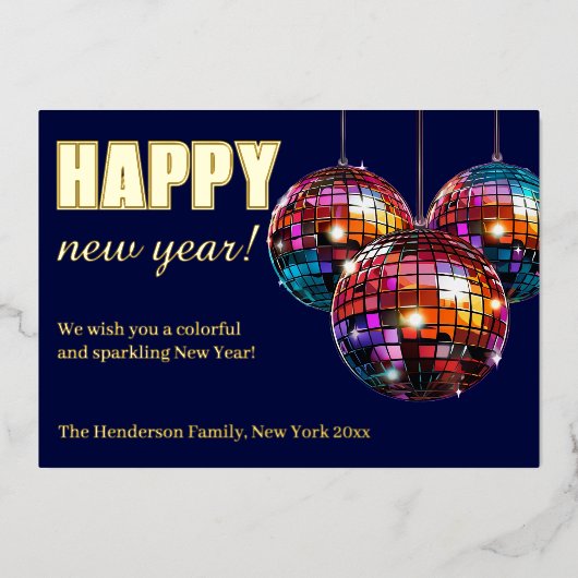 Gelukkig Nieuwjaar Disco Ball Folie Feestdagenkaart (Voorkant)