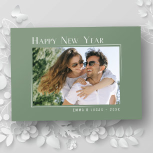 Gelukkig Nieuwjaar Elegant Eenvoudige Sage Groene Feestdagenkaart