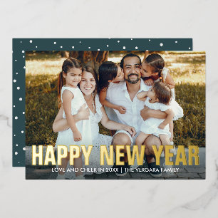 GELUKKIG NIEUWJAAR FAMILIE PORTRET FOTO FOLIE FEESTDAGENKAART